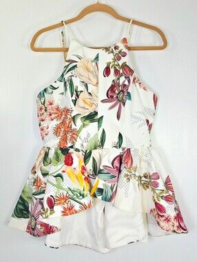 NWT ANTHROPOLOGIE CAMEO DAHLIA BOTANICAL PRINT WINTER WIND PEPLUM TOP.
